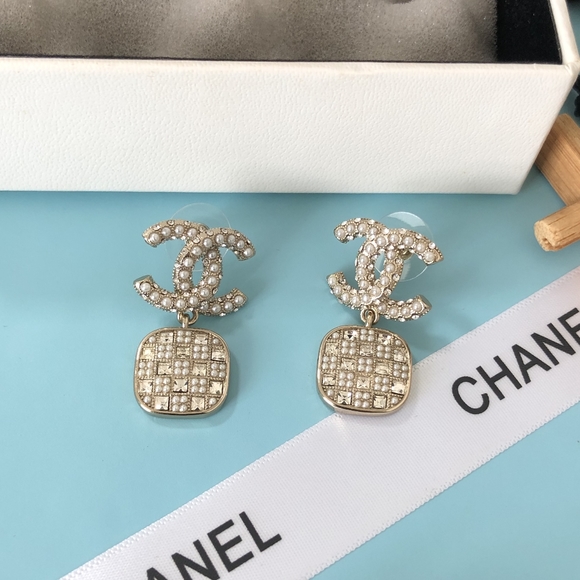 Earrings Women's Pearl Colorless Square Diamond - Picture 4 of 5